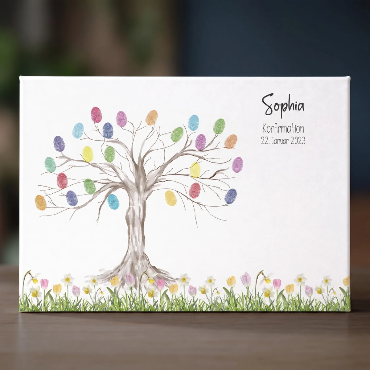 Personalisierte Gästebücher als Leinwand mit Fingerabdruck Baum, Namen Sophia und Datum zur Konfirmation - Feed