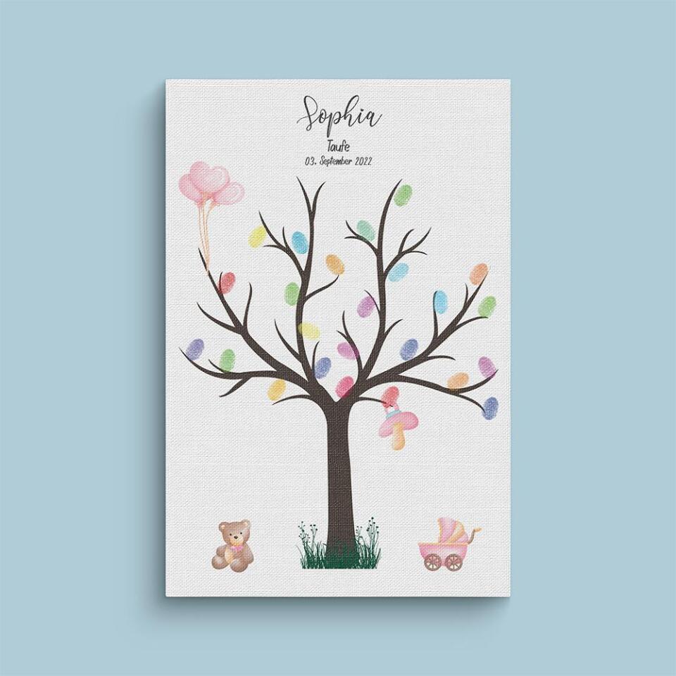 Fingerabdruck Baum zur Taufe • Personalisiertes Taufposter für Jungen & Mädchen • Gästebuch als liebevolle Erinnerung mit Namen und Datum
