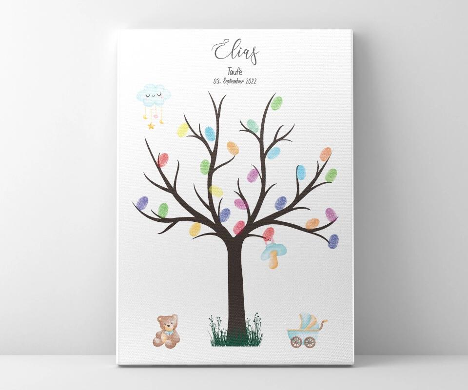 Fingerabdruck Baum zur Taufe • Personalisiertes Taufposter für Jungen & Mädchen • Gästebuch als liebevolle Erinnerung mit Namen und Datum