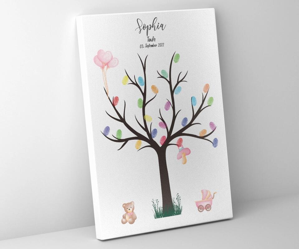 Fingerabdruck Baum zur Taufe • Personalisiertes Taufposter für Jungen & Mädchen • Gästebuch als liebevolle Erinnerung mit Namen und Datum