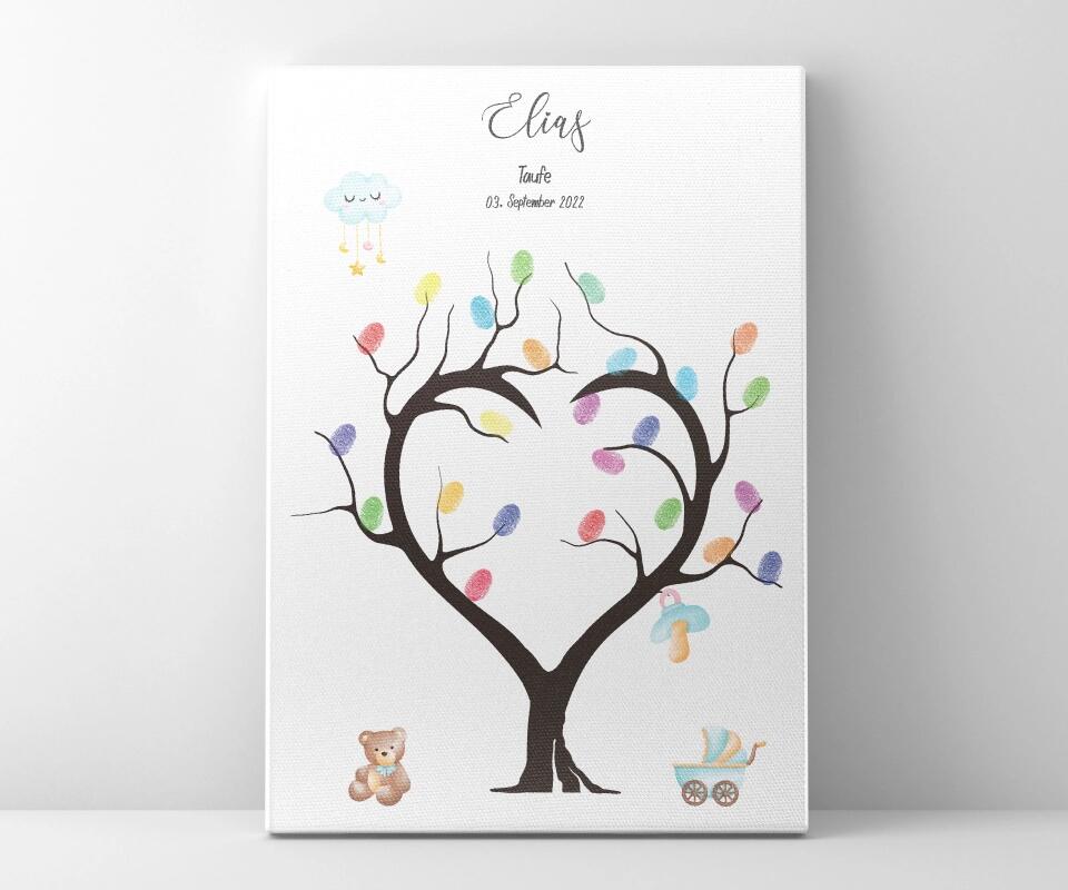 Fingerabdruck Herzbaum zur Taufe • Personalisiertes Taufposter für Jungen & Mädchen • Gästebuch als liebevolle Erinnerung mit Name und Datum