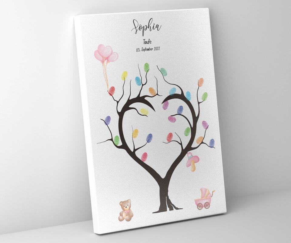 Fingerabdruck Herzbaum zur Taufe • Personalisiertes Taufposter für Jungen & Mädchen • Gästebuch als liebevolle Erinnerung mit Name und Datum