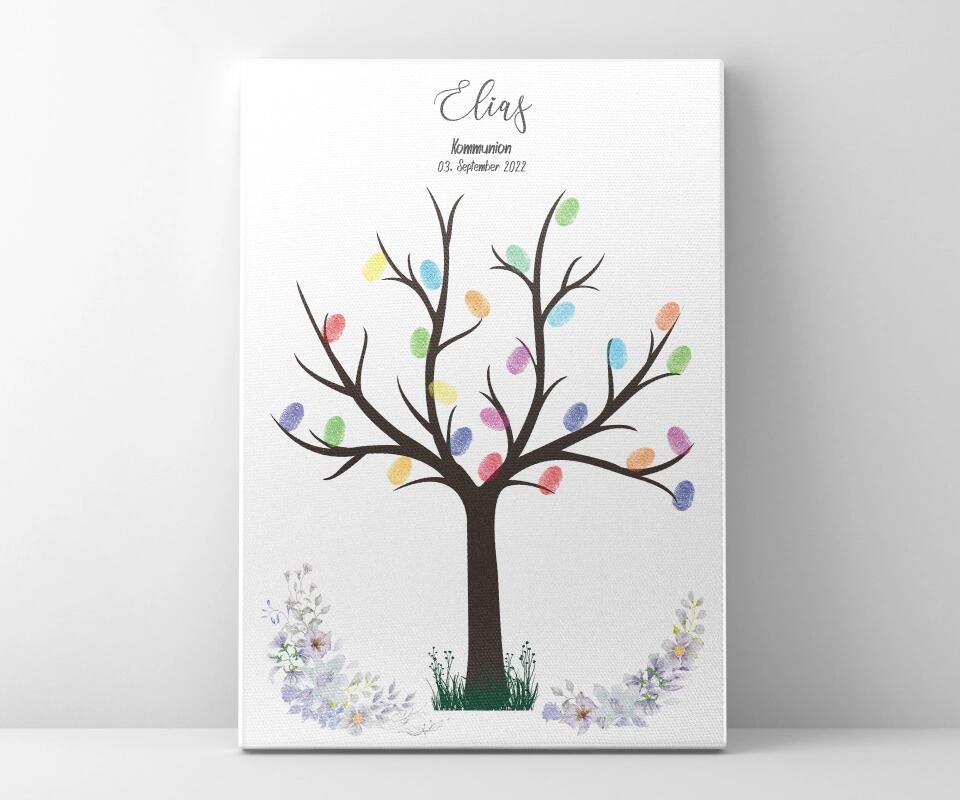 Fingerabdruck Baum Gästebuch zur Kommunion & Konfirmation • Personalisiertes Poster für Taufe • Erinnerung für Kinder und Familie