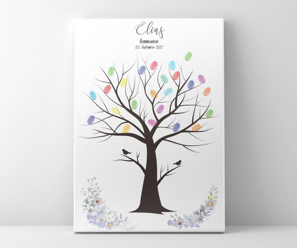 Fingerabdruck Herzbaum Gästebuch • Personalisiertes Poster zur Kommunion & Konfirmation • Liebevolle Erinnerung für Taufe und Familienfeiern