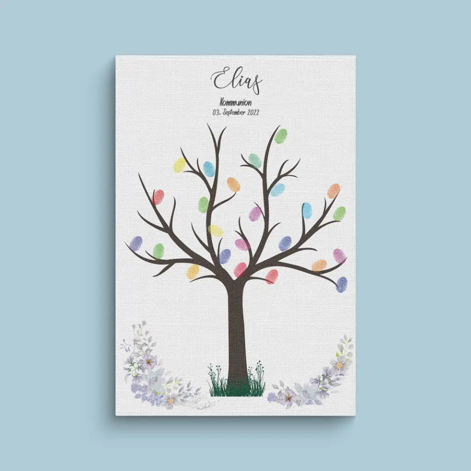 Fingerabdruck Baum Gästebuch zur Kommunion & Konfirmation • Personalisiertes Poster für Taufe • Erinnerung für Kinder und Familie