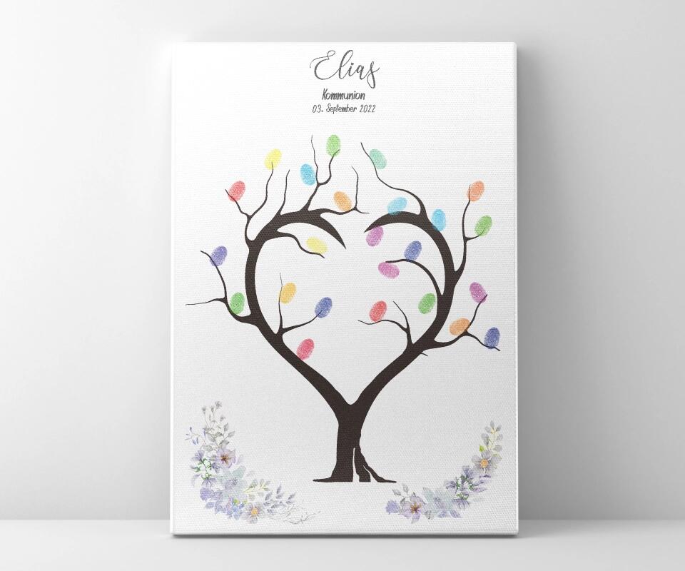 Fingerabdruck Herzbaum Gästebuch • Personalisiertes Poster zur Kommunion & Konfirmation • Liebevolle Erinnerung für Taufe und Familienfeiern