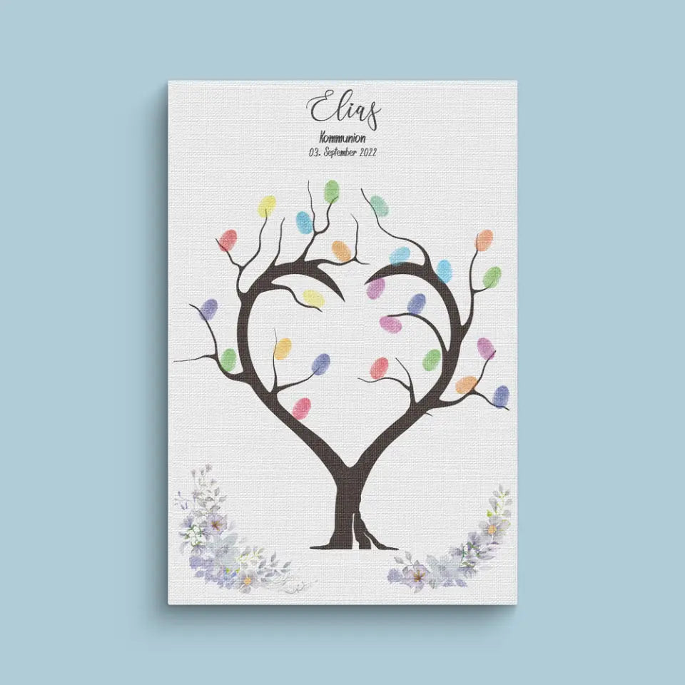 Fingerabdruck Herzbaum Gästebuch • Personalisiertes Poster zur Kommunion & Konfirmation • Liebevolle Erinnerung für Taufe und Familienfeiern