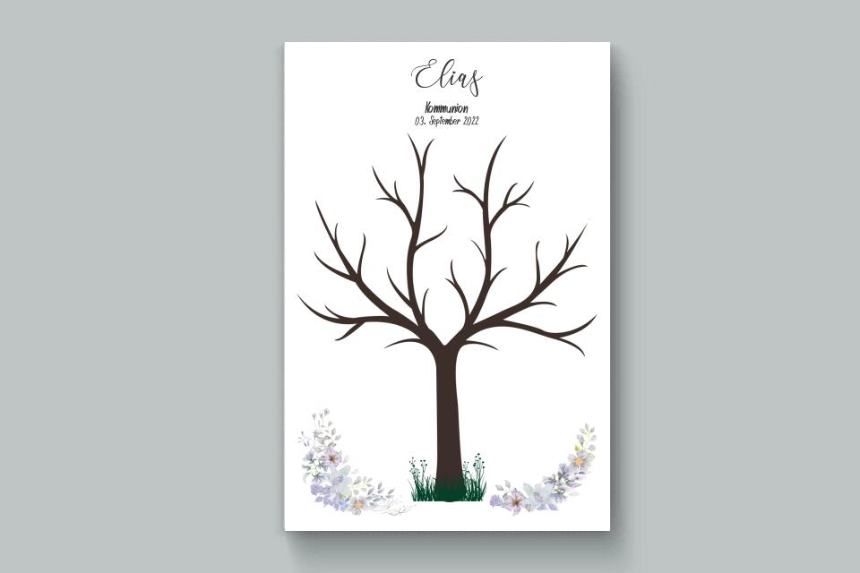 Fingerabdruck Baum Gästebuch zur Kommunion & Konfirmation • Personalisiertes Poster für Taufe • Erinnerung für Kinder und Familie