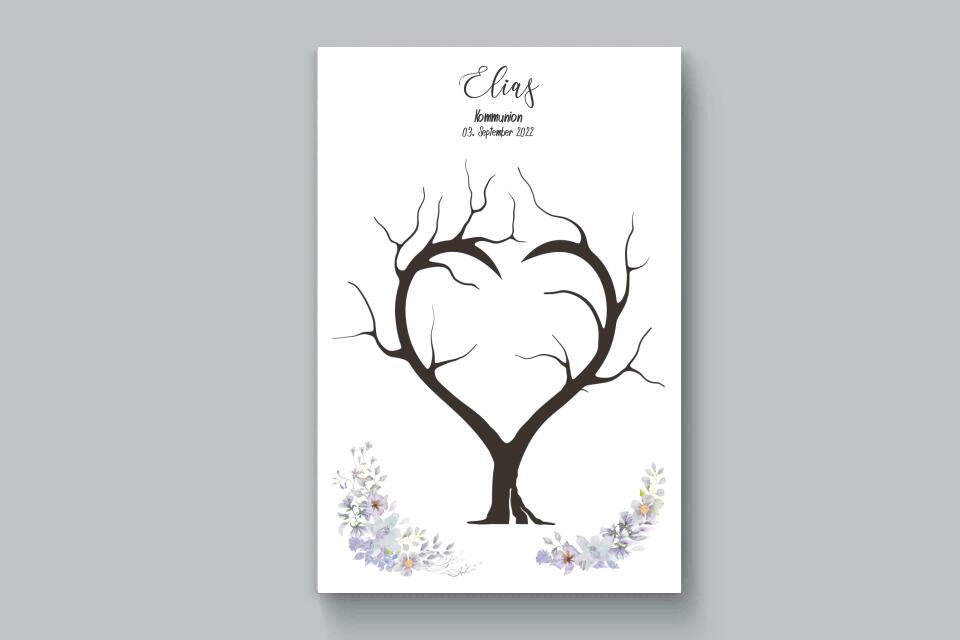 Fingerabdruck Herzbaum Gästebuch • Personalisiertes Poster zur Kommunion & Konfirmation • Liebevolle Erinnerung für Taufe und Familienfeiern