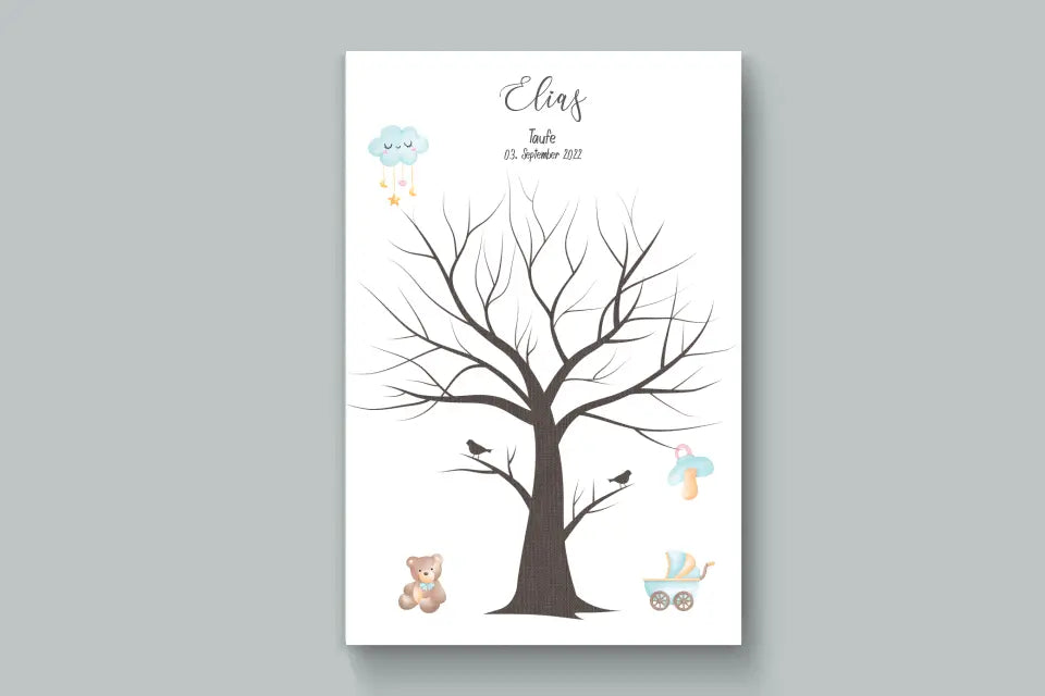 Fingerabdruck Baum zur Taufe mit zwei Vögeln • Personalisiertes Taufposter für Jungen & Mädchen • Gästebuch als liebevolle Erinnerung
