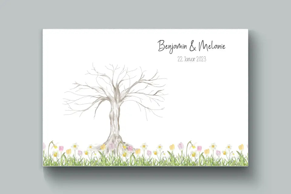 Fingerabdruck Baum zur Hochzeit • Personalisiertes Gästebuch Poster im Querformat mit Namen & Datum • Natürliche Erinnerung an euren Tag