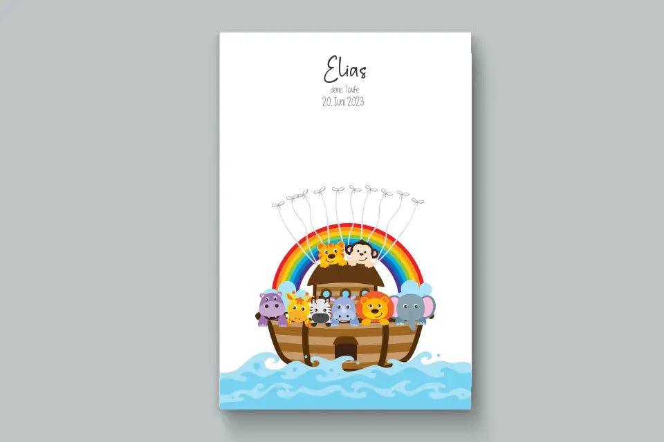 Regenbogen Arche Noah zur Taufe • Fingerabdruck Gästebuch mit süßen Tieren • Personalisiertes Taufposter als liebevolle Segens-Erinnerung