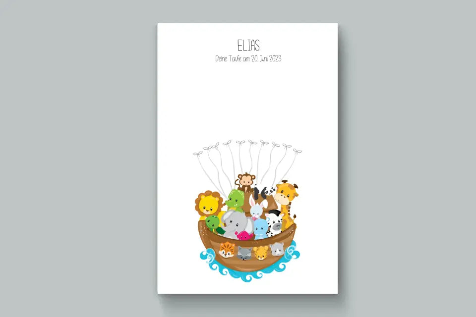 Fingerabdruck Gästebuch zur Taufe • Arche Noah mit Tieren • Personalisiertes Taufposter für Jungen & Mädchen • Erinnerung mit Name und Datum