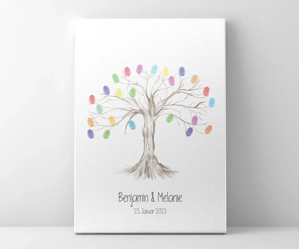 Fingerabdruck Baum zur Hochzeit • Personalisiertes Gästebuch mit Namen und Datum • Individuelles Hochzeitsbild als Erinnerung
