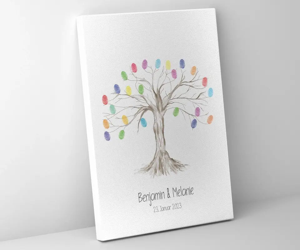 Fingerabdruck Baum zur Hochzeit • Personalisiertes Gästebuch mit Namen und Datum • Individuelles Hochzeitsbild als Erinnerung