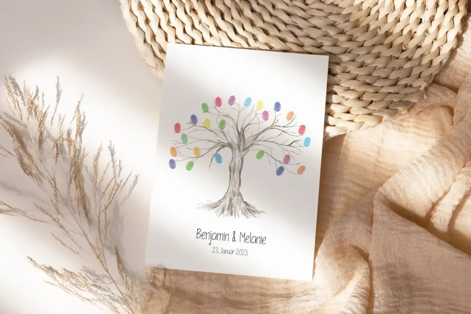 Fingerabdruck Baum zur Hochzeit • Personalisiertes Gästebuch mit Namen und Datum • Individuelles Hochzeitsbild als Erinnerung