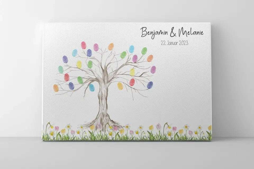 Fingerabdruck Baum zur Hochzeit • Personalisiertes Gästebuch Poster im Querformat mit Namen & Datum • Natürliche Erinnerung an euren Tag