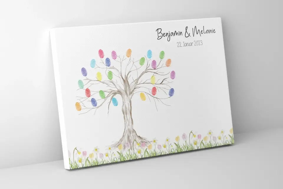 Fingerabdruck Baum zur Hochzeit • Personalisiertes Gästebuch Poster im Querformat mit Namen & Datum • Natürliche Erinnerung an euren Tag